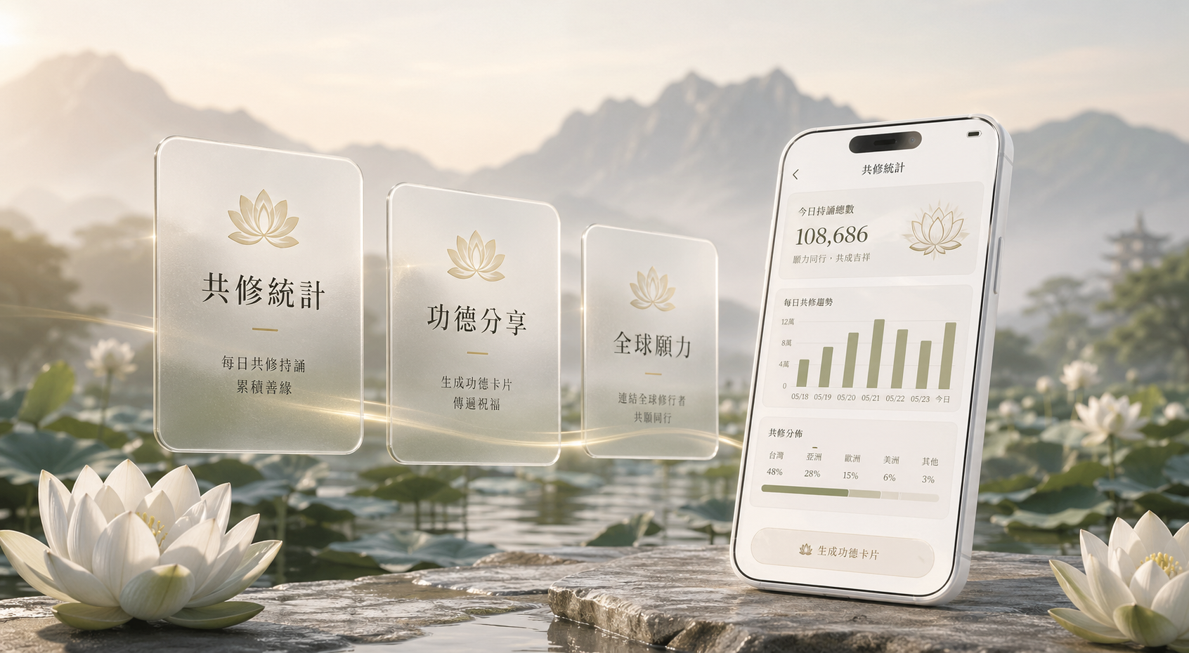 祝福卡片分享與修持紀錄介面