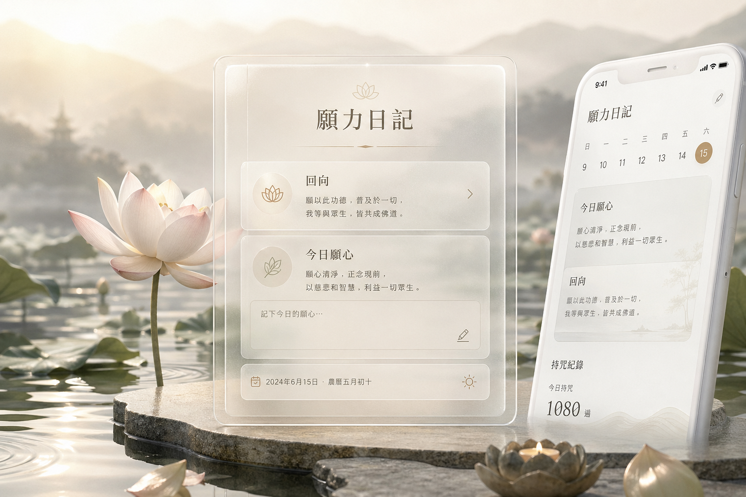 願力日記介面，使用者可以寫下祈福回向與祝福內容